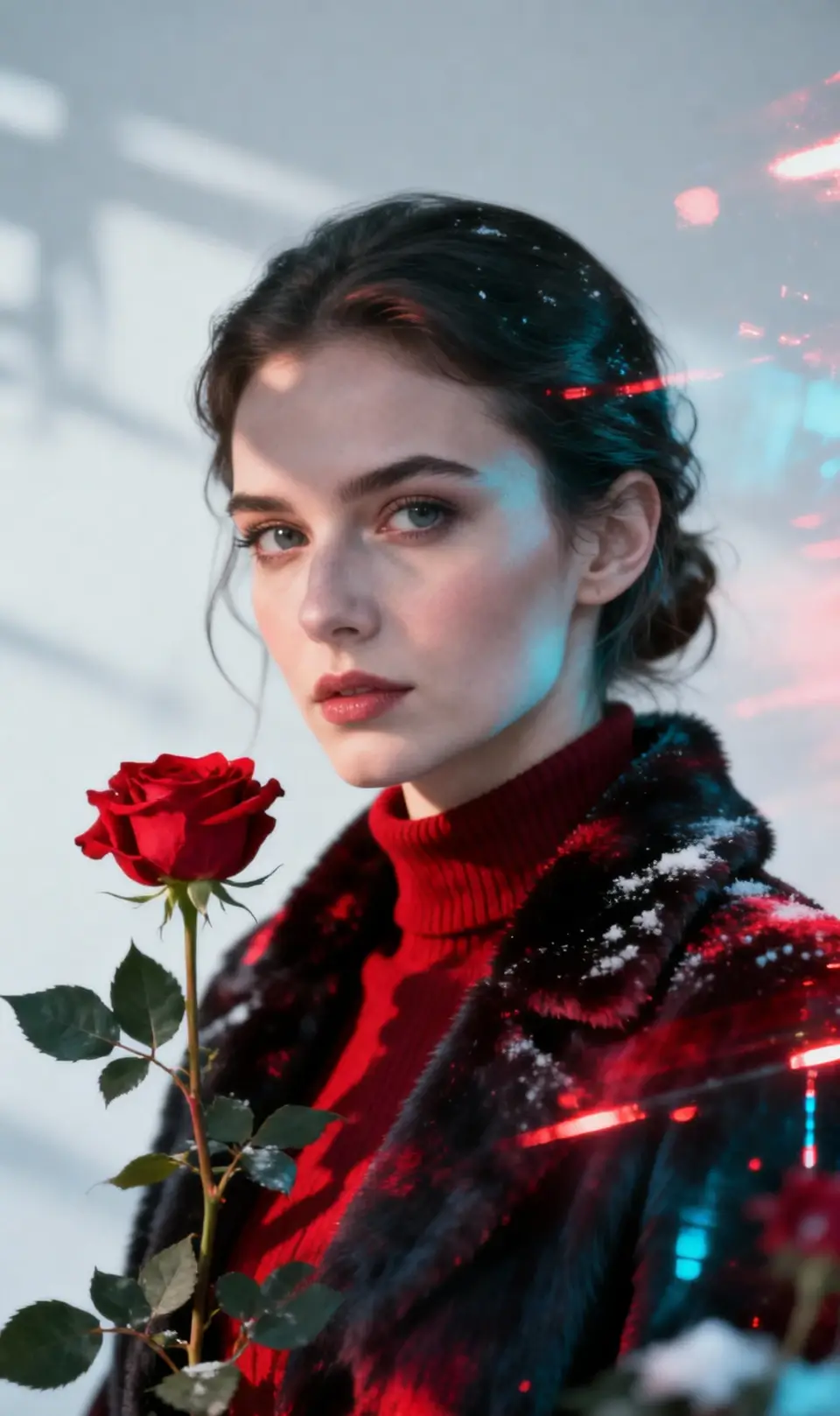 Nano Banana 2 AI - Neon Winter Rose example generated with prompt